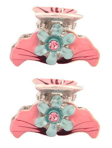 Pink French Hair Claws with Blue Swarovski Rhinestones 1795-2
