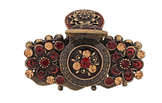 Flowers Decorated In Red & Stone Hair Claw 2218