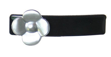Silver Rose on Black Automatic Barrette 12121-8801