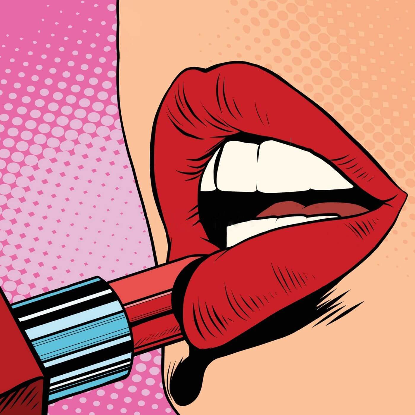 Girl Paints Lips with Red Lipstick - Sexy Pop Art Painting Square - Art Prints by Tallenge Store | Buy Posters, Frames, Canvas &amp; Digital Art Prints | Small, Compact, Medium and Large Variants
