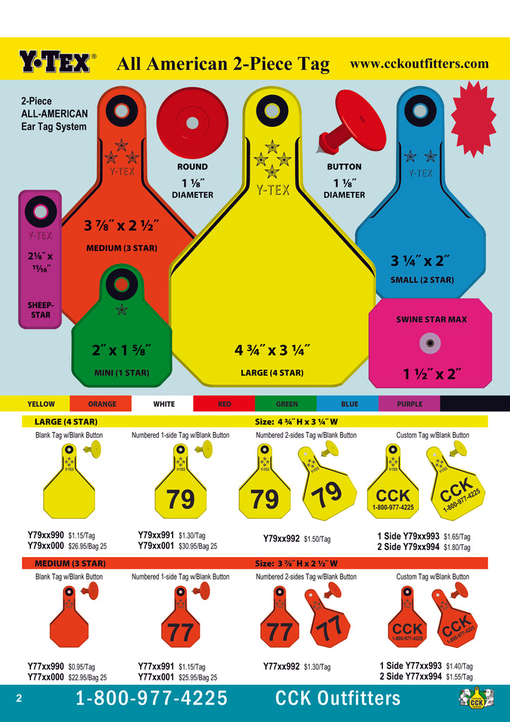 CCK catalog page for Y-Tex 2pc Ear Tags