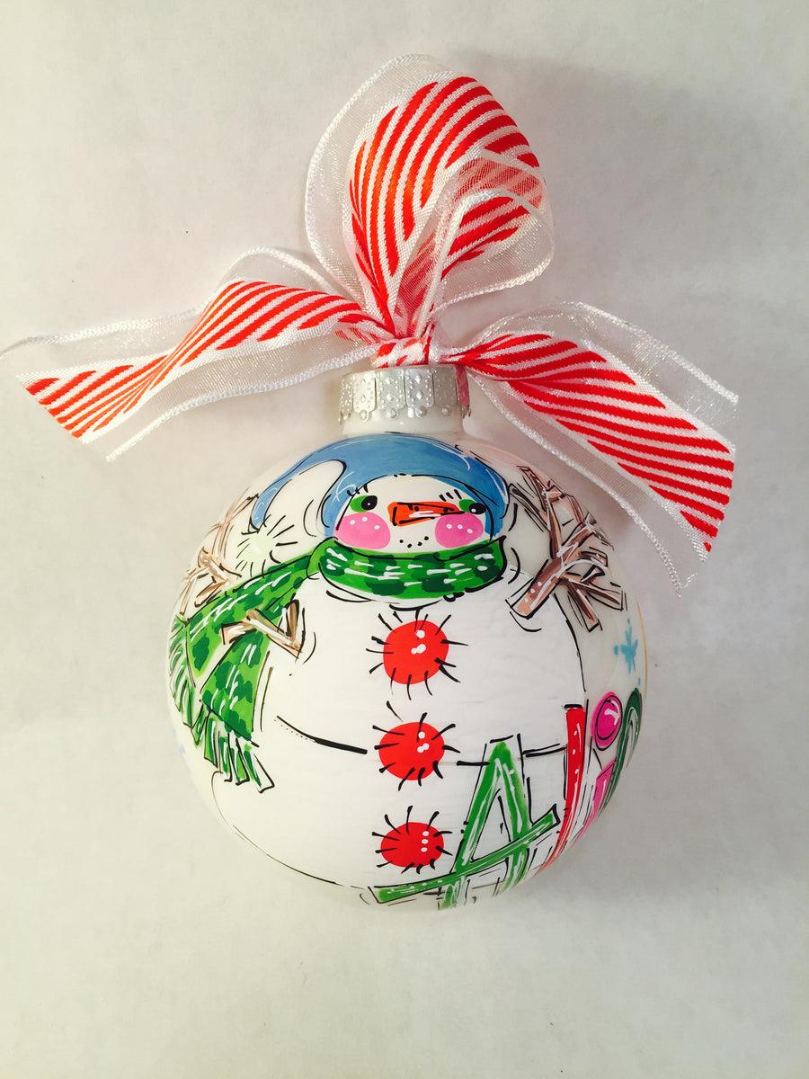 hand-painted ornament and custom designed ornament Snowman Personalized Name Ornament blue ornament snowman ornament