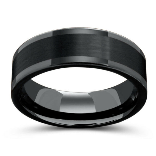 Mens 8mm Black Tungsten Wedding Band With Pipe Cut Design And Polished Edges And Brushed Center 4 Grande ?v=1486743006