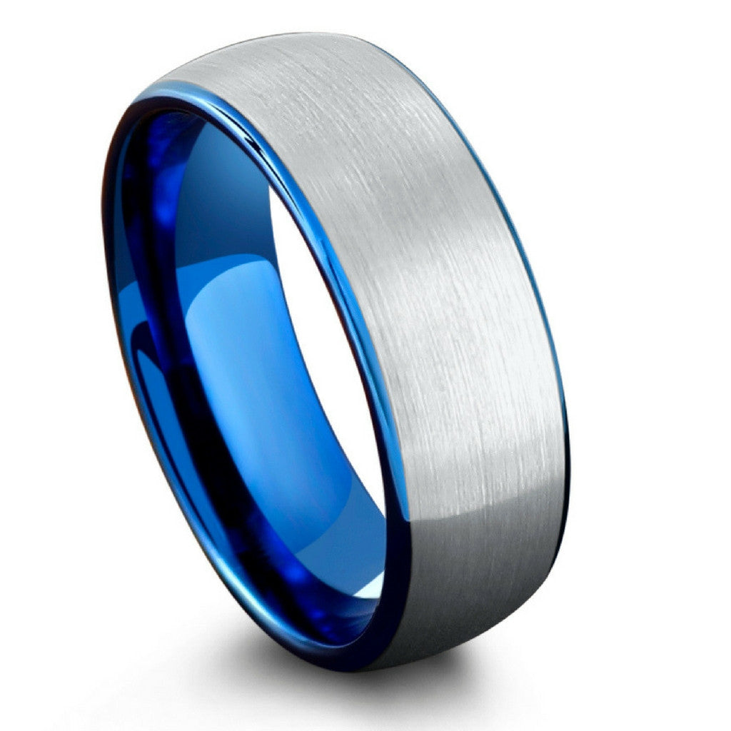 Mens Ocean Blue Brushed Tungsten Wedding Band NorthernRoyal