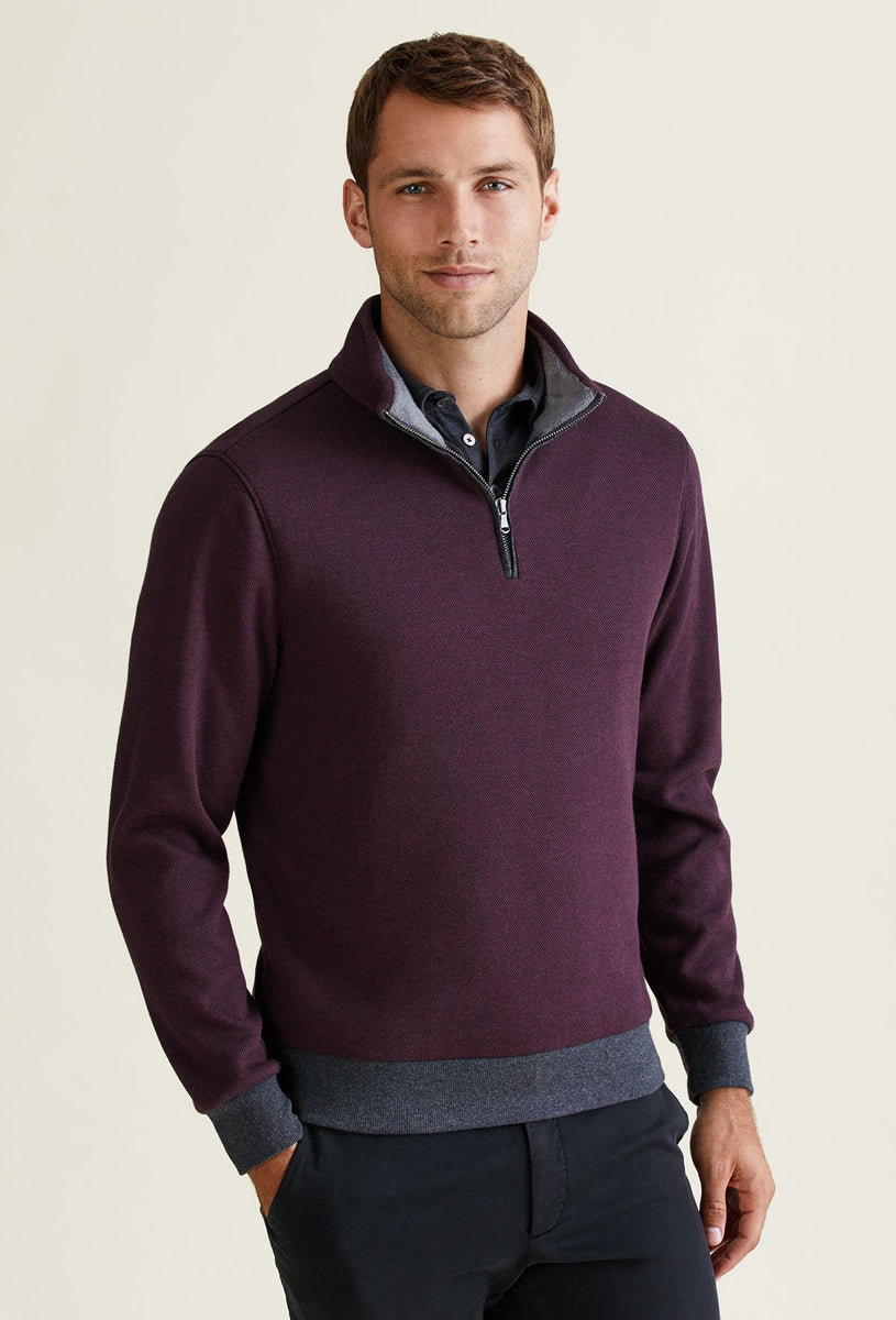 purple quarter zip sweater