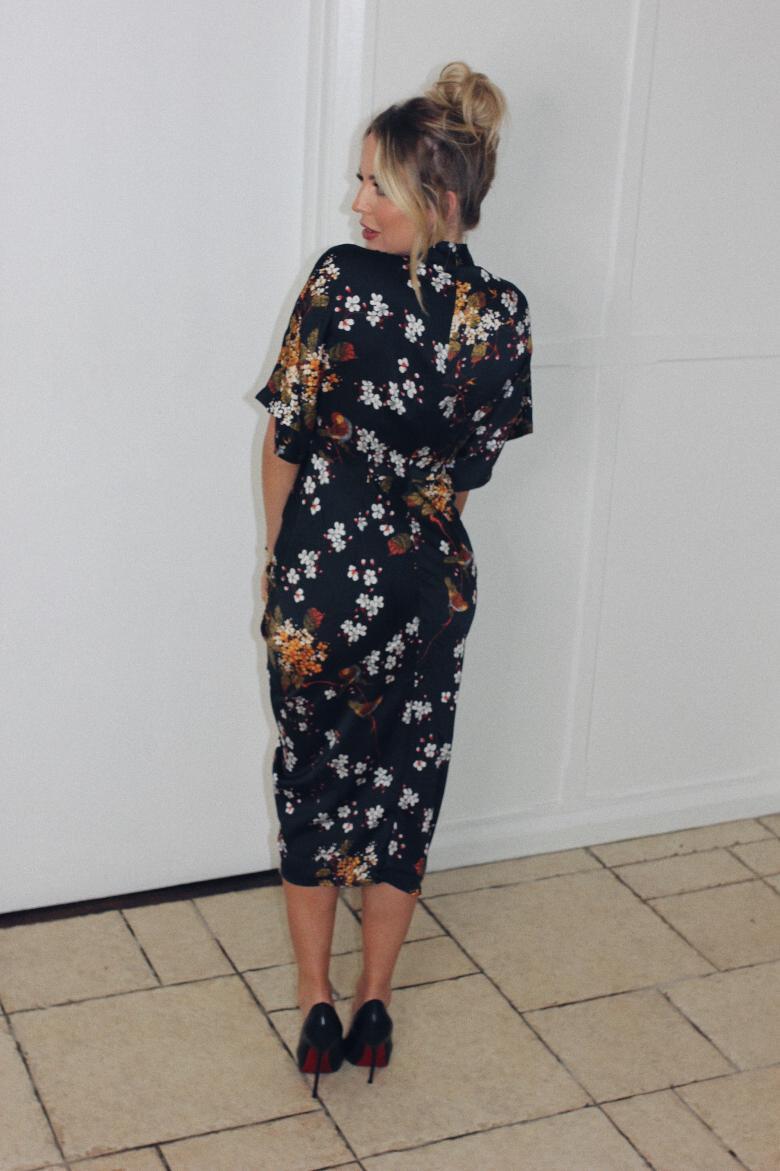 Oriental Print Midi Dress
