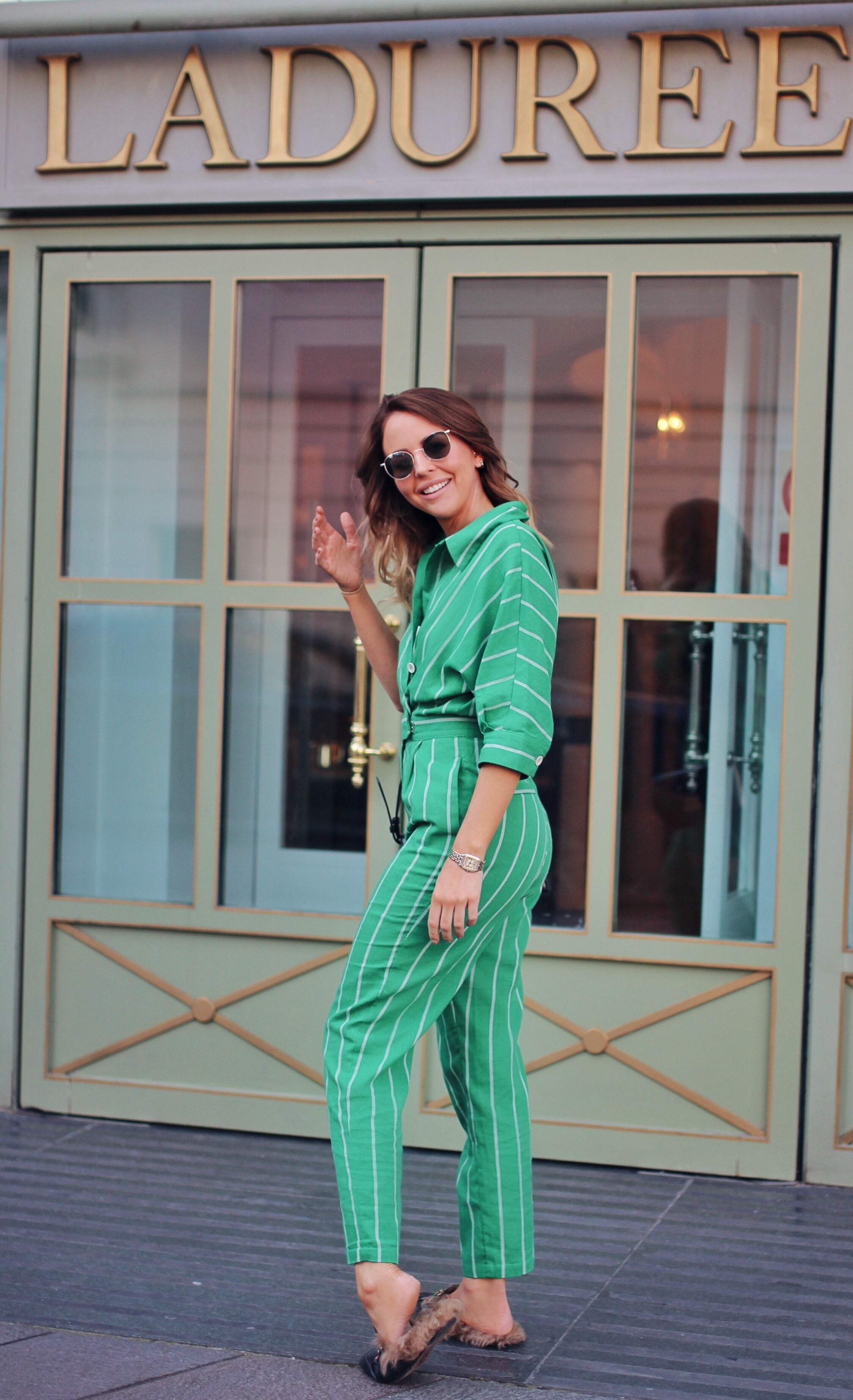 Green Pinstripe Jumpsuit