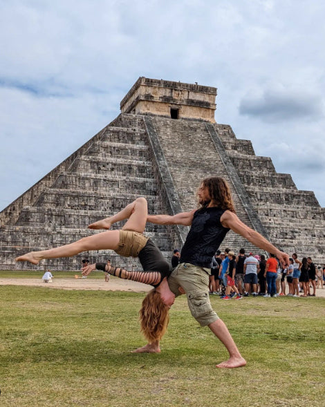 Acroyoga in front of Mayan pyramid