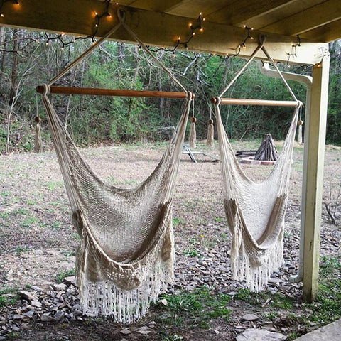 two macrame hanging chair