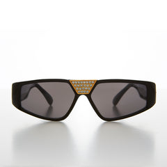 Flat Top Hip Hop Vintage Sunglass with Rhinestone Bridge