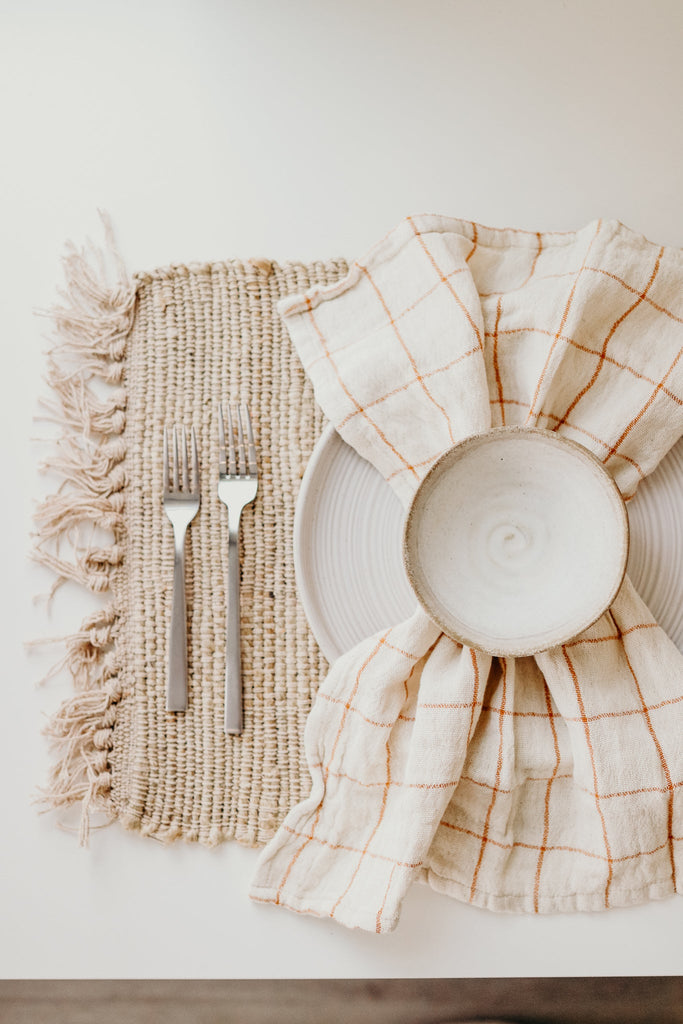 Rust Grid + Stripe Napkin Set - Heyday