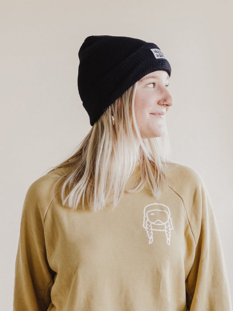 Ski Like a Girl Black Waffle Beanie - Heyday