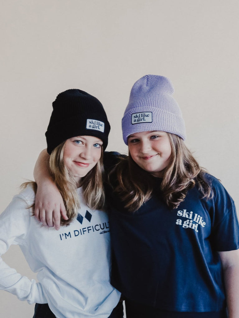 Ski Like a Girl Black Waffle Beanie - Heyday