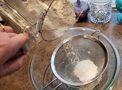 Cooking With Candy: Andes Chocolate Mint Macarons - Sifting Powdered Sugar and Almond Flour