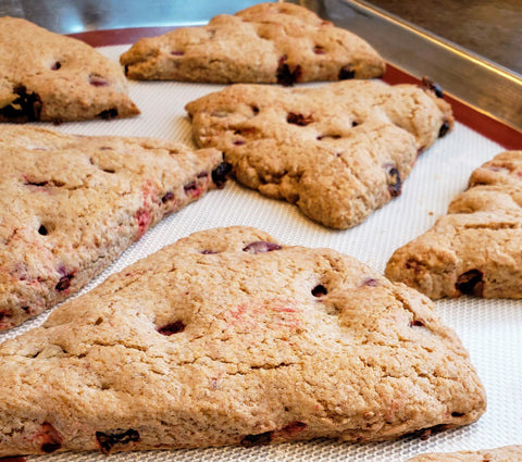 Cooking With Candy: All City Candy's Red Velvet Chocolate Cherry Scones - Cool Scones On Pan