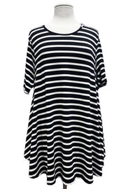 57 PSS-A {Everything You Need} Black & Ivory Striped Top PLUS SIZE 1X 2X 3X