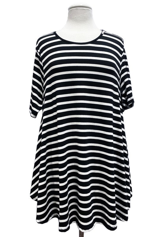 57 PSS-A {Everything You Need} Black & Ivory Striped Top PLUS SIZE 1X 2X 3X