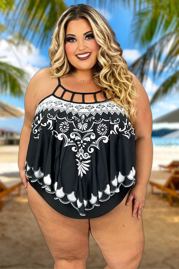 SWIM-Z {Like A Fish} Black/White Two Piece Swimsuit EXTENDED PLUS SIZE 4X