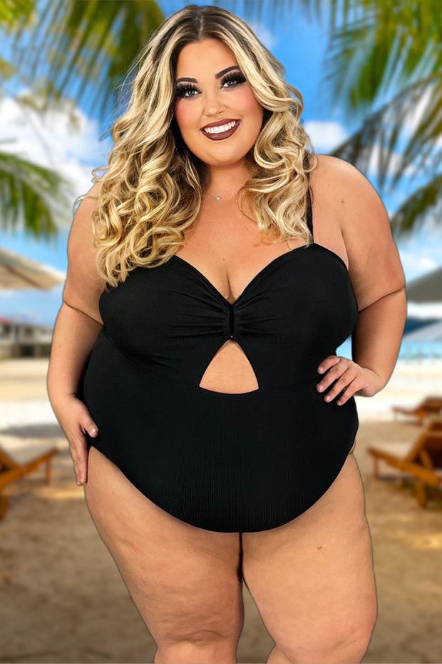 SWIM-P {Midas Touch} Black Ribbed One Piece Swimsuit EXTENDED PLUS SIZE 4X