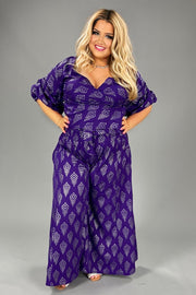 88 SET-L {Turn Back Time} Purple/Silver Print 2 Piece Pant Set PLUS SIZE XL