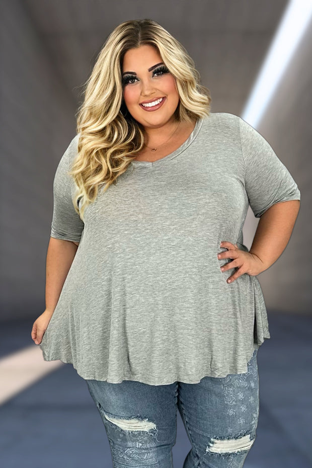 31 SSS-X {Keep It Comfy} Heather Grey V-Neck Top EXTENDED PLUS SIZE 3X 4X 5X