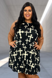 48 SV-P {At The Crossroad} Black Cross Print Dress PLUS SIZE 1X 2X 3X