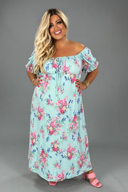 LD-S {Wishful Thinking} Mint Floral Babydoll Midi Dress PLUS SIZE 1X 2X 3X