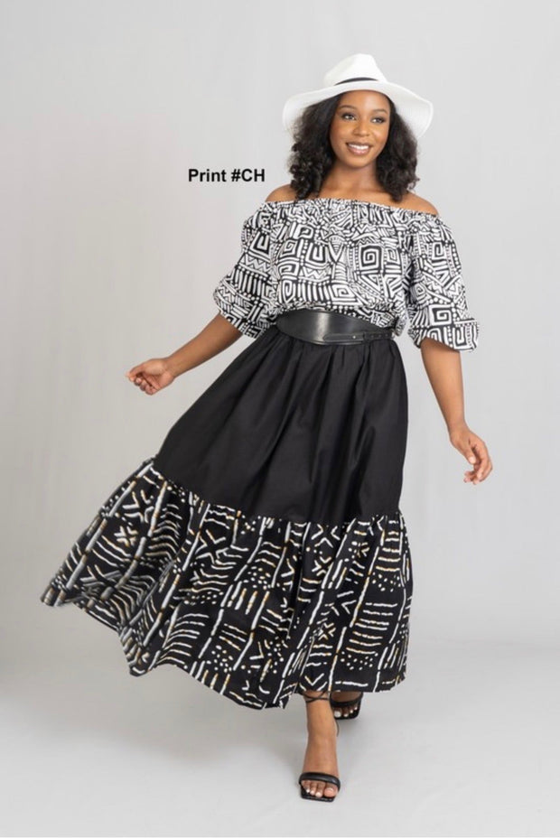 LD-Z& E {Perfect Moment} Black/White African Print Patchwork Dress PLUS SIZE XL