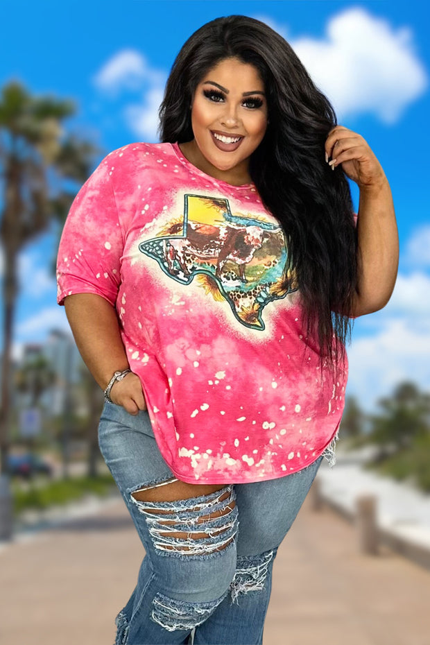 25 GT-N {Longhorn} Pink Cow Print Graphic Tee PLUS SIZE 3X