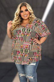 27 PSS-H {Bring The Party} Multi-Color Print V-Neck Top CURVY BRAND!!!  EXTENDED PLUS SIZE 4X 5X 6X