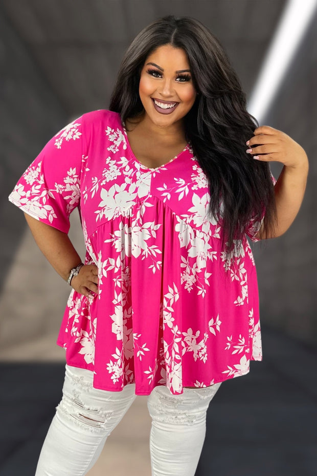 23 PSS-A {Dream Of Curvy} Fuchsia Floral Babydoll Top  CURVY BRAND!!!  EXTENDED PLUS SIZE 4X 5X 6X