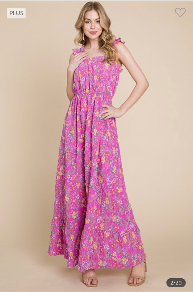 LD-M {Simply Admirable} Fuchisa Floral Maxi Sundress PLUS SIZE 1X 2X 3X