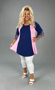 30 CP-O {Curvy Bright Idea} Navy/Pink Floral Tunic CURVY BRAND!!!  EXTENDED PLUS SIZE XL 2X 3X 4X 5X 6X