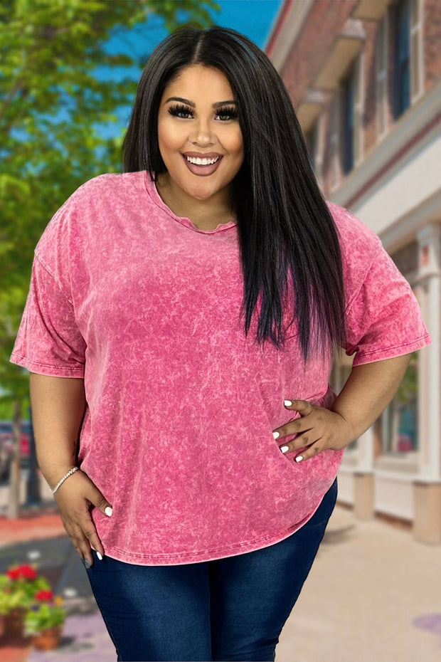 66 PSS-I {Picnic Time} Rose Mineral Wash Top PLUS SIZE 1X/2X  2X/3X