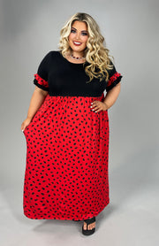 LD-V {Ladybug Love}  SALE!! Red/Black Dot Long Dress PLUS SIZE 1X 2X 3X