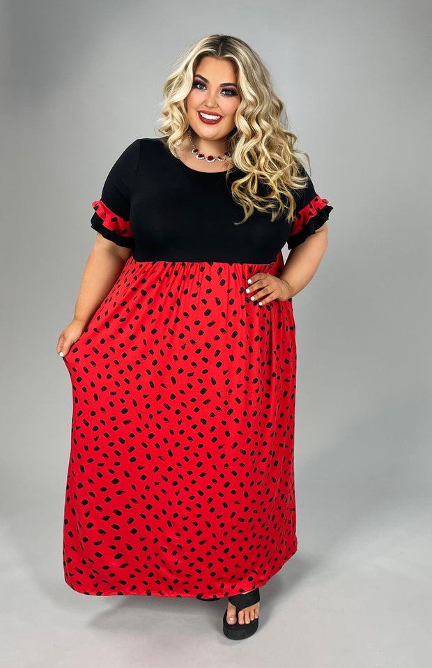 LD-V {Ladybug Love}  SALE!! Red/Black Dot Long Dress PLUS SIZE 1X 2X 3X