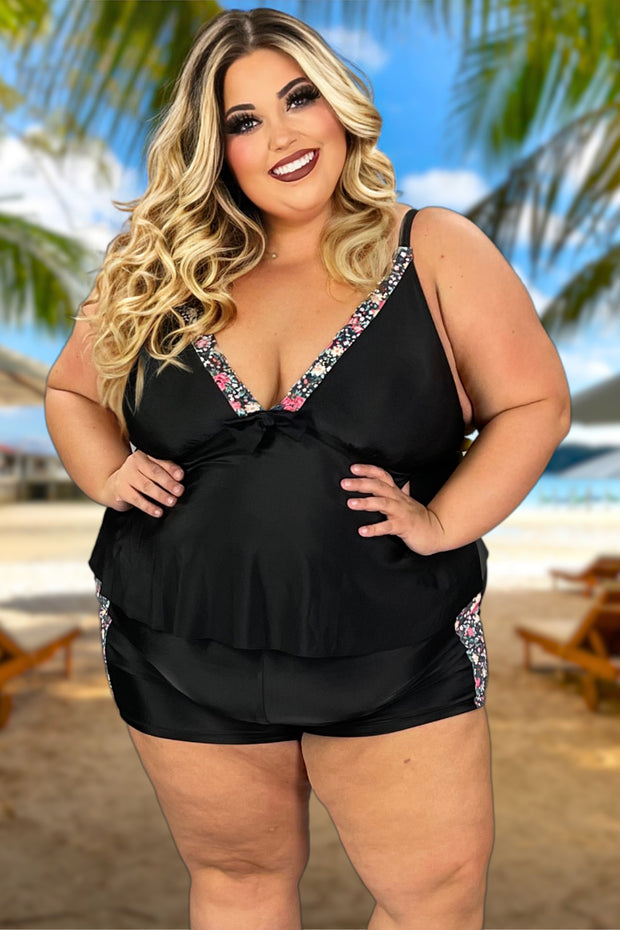 SWIM-N {Yacht Beauty} Black Floral Contrast Two Piece Swimsuit EXTENDED PLUS SIZE 4X