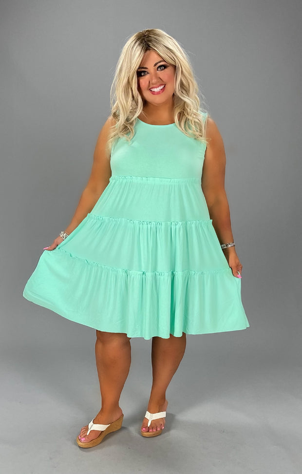 47 SV-D {Full Of Dreams} Mint Tiered Dress PLUS SIZE 1X 2X 3X