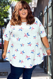 21 PSS-I {Under The Stars} Light Grey Star Print Top  EXTENDED PLUS SIZE 3X 4X 5X