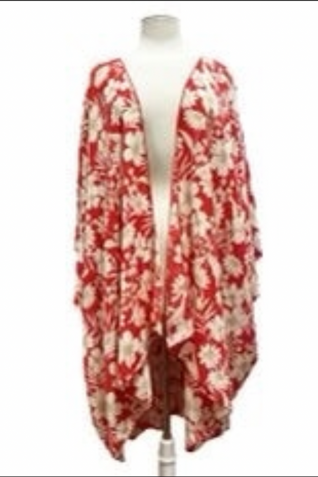 53 OT-C {Let Love In} Red/Ivory Floral Kimono EXTENDED PLUS SIZE XL 2X 3X 4X 5X