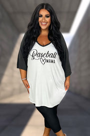 53 GT-A {Baseball Mama} White/Dk. Grey Graphic Tee PLUS SIZE 1X 2X 3X