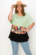 29 CP-J {Pop Of Daisies} Mint/Daisy Print/Black Tunic CURVY BRAND!!!  4X 5X 6X