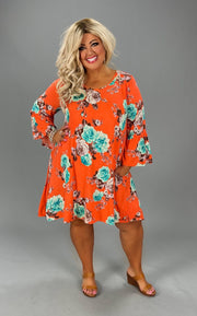 60 PSS {Ready For The City} Orange Floral Dress w/Pockets PLUS SIZE 1X 2X 3X