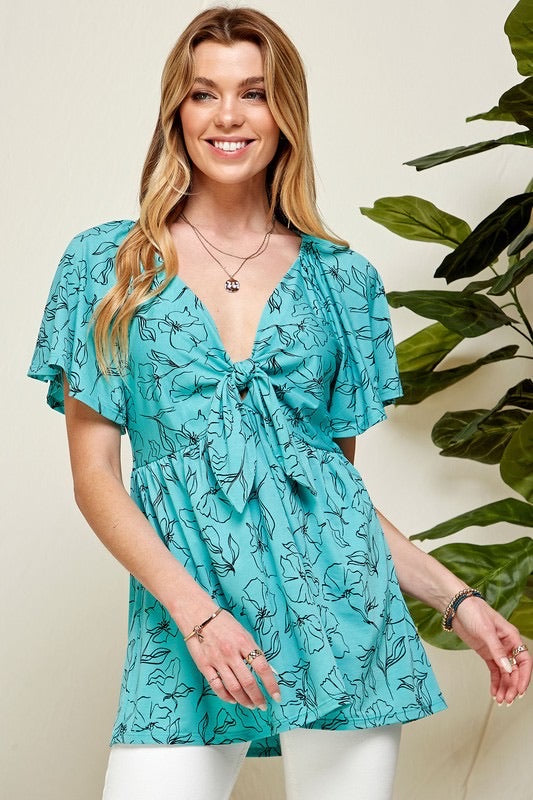 31 PSS-C {Elegant Darling} Mint Floral Printed Top PLUS SIZE 1X 2X 3X