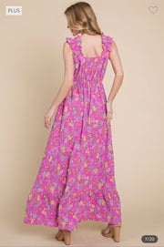 LD-M {Simply Admirable} Fuchisa Floral Maxi Sundress PLUS SIZE 1X 2X 3X