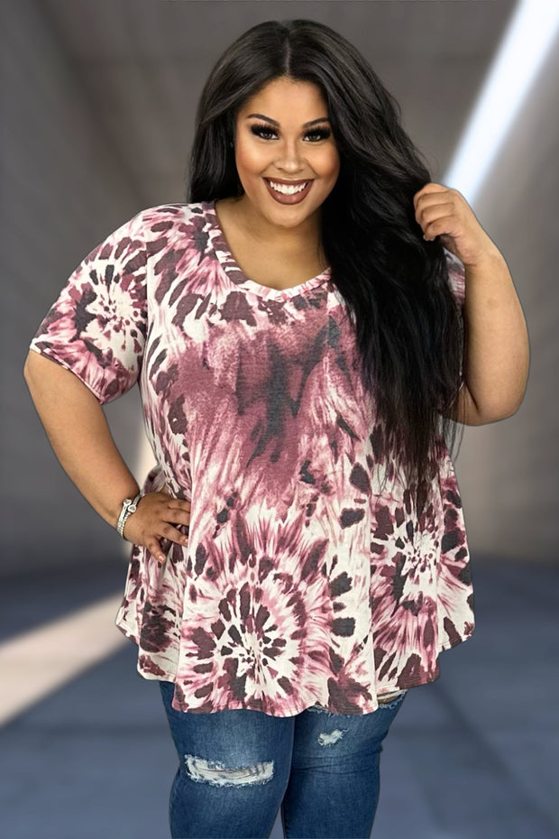 12 PSS-F {Discover A New You} Plum Tie Dye V-Neck Top EXTENDED PLUS SIZE 1X 2X 3X 4X 5X