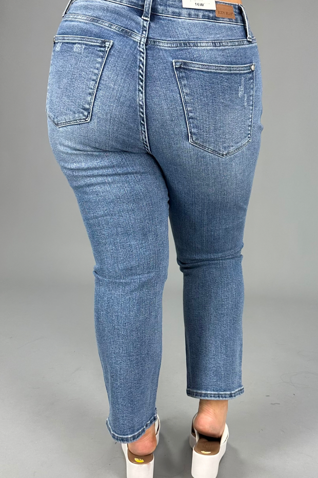 LEG-29 OR BT-V {Judy Blue} MId-Rise Cropped Bootcut Jeans PLUS SIZE 14  16