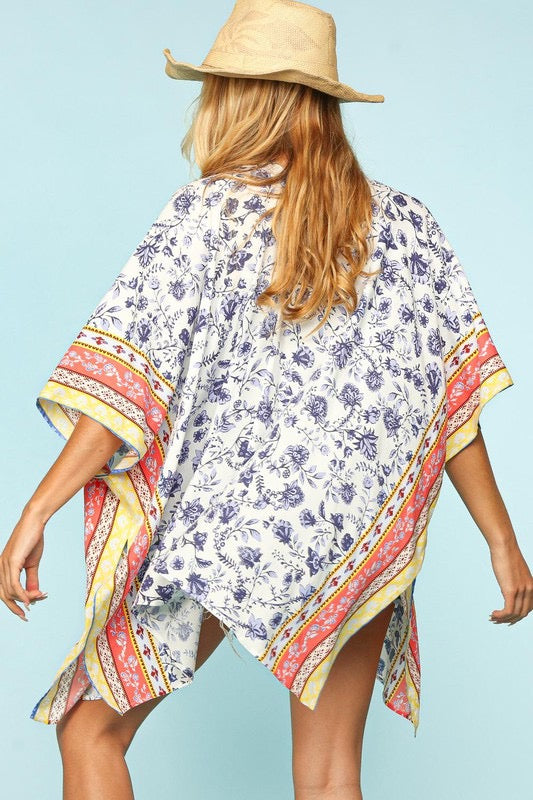 33 OT-A {Still Holds True} Ivory/Blue Floral Kimono PLUS SIZE XL 2X 3X