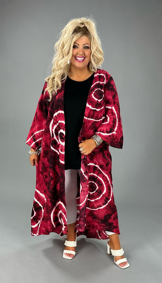 LD-D {Million Dollar Looks} Burgundy Tie Dye Lace Duster PLUS SIZE 3X