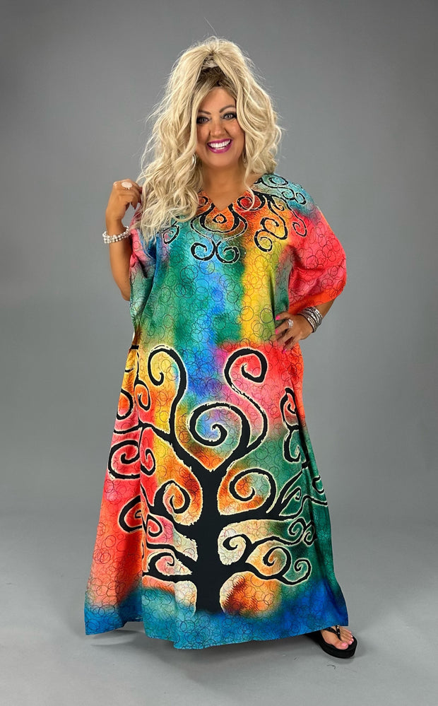 LD-B {Vivid Imagination} Multi-Color Belted Print Kaftan PLUS SIZE XL